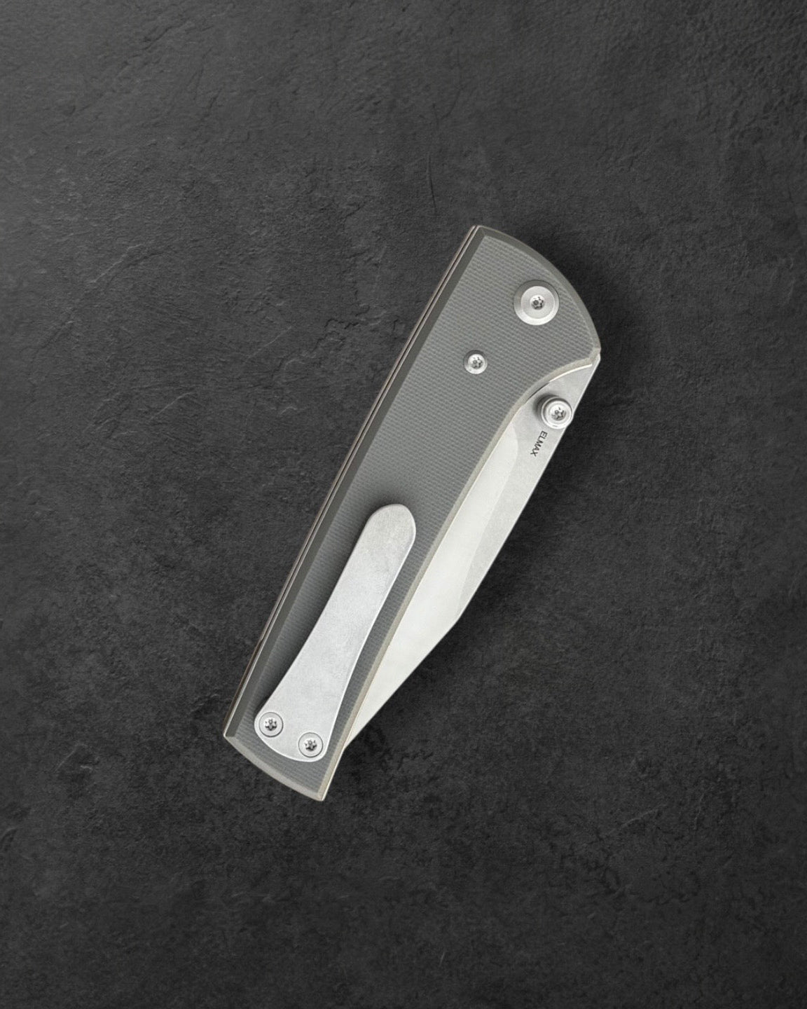 Chaves Knives-Chaves Knives Exclusive Blue Label Scapegoat 229 - Charcoal Grey Handles - Belt Satin Elmax Spearpoint Blade-4-Urban Cutlery