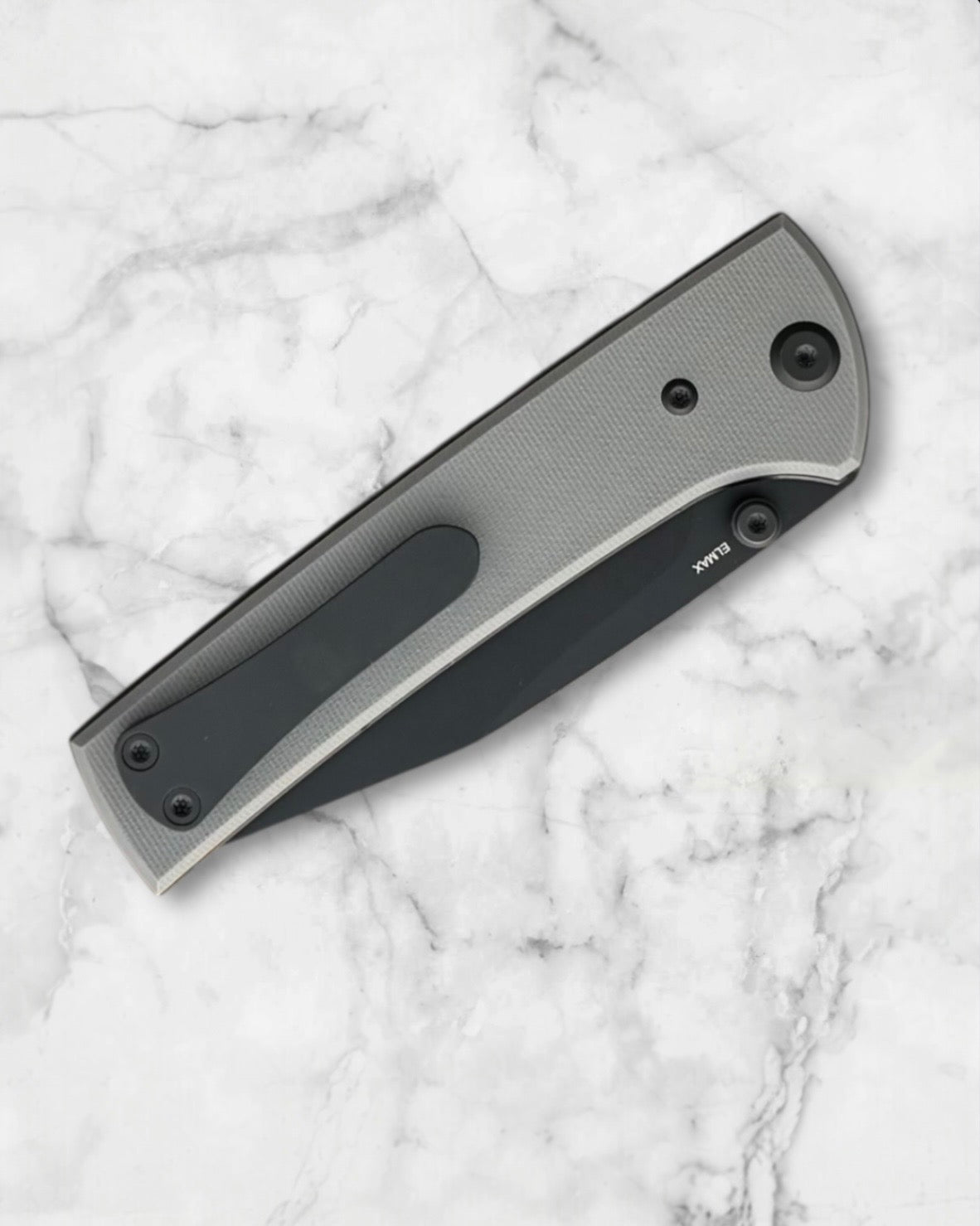 Chaves Knives-Chaves Knives Exclusive Blue Label Scapegoat 229 - Charcoal Grey Handles - Blackout Elmax Spearpoint Blade-4-Urban Cutlery