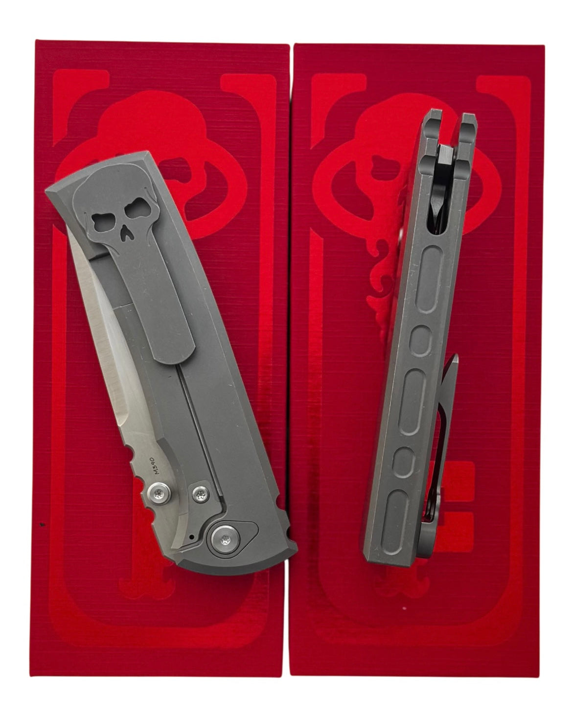 Chaves Knives-Chaves Knives Magnetic Inlay Integral Redencion 229 Frame Lock - Stonewash Titanium Handles w/ Magnetic Inlay - Belt Satin M390 Tanto Blade-3-Urban Cutlery