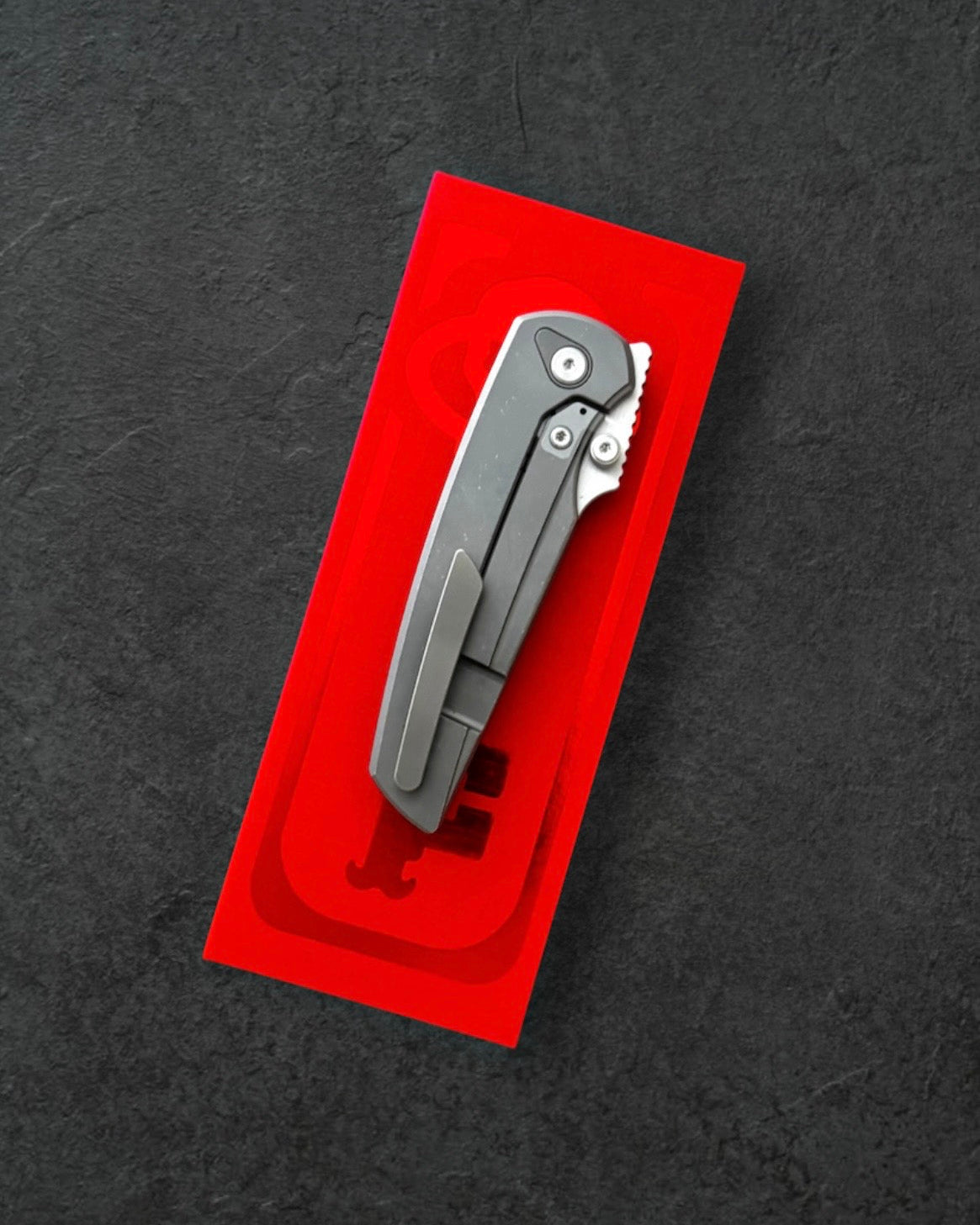 Chaves Knives-Chaves Knives x Jake McCoy - Disciple Street Integral - Stonewash Titanium Handles - Belt Satin M390 Drop Point Blade-5-Urban Cutlery