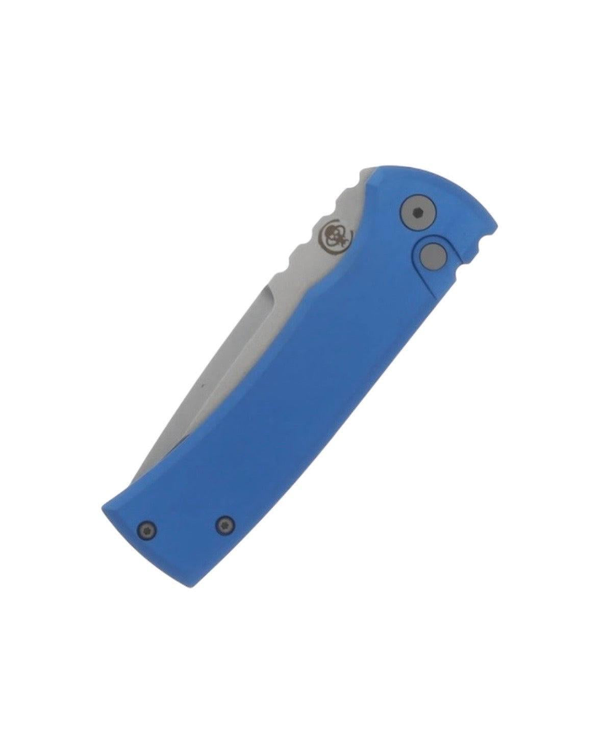 Chaves Knives-Chaves x Pro-Tech 229 Redencion Auto - Blue Handles - Stonewash S35vn Tanto Blade-5-Urban Cutlery