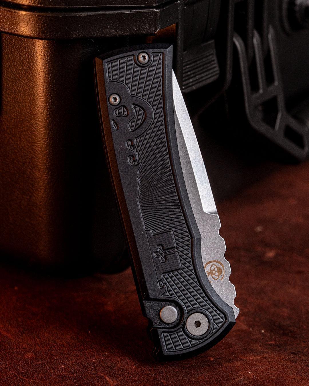 Chaves Knives-Chaves x ProTech 229 Redencion Auto - Black Key Milled Handles - Stonewash S35vn Blade-5-Urban Cutlery