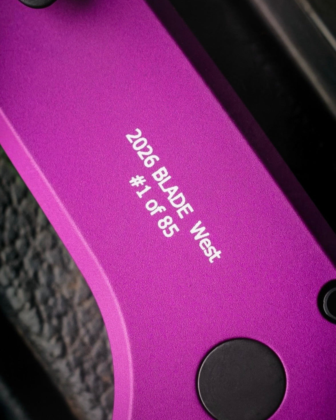 Pro-Tech x Chaves BSW26.Scapegoat.1 Blade Show West 2026 Exclusive Scapegoat Auto - Solid Purple Handles - DLC Black MAGNAMAX Blade - Black Lip Pearl Button /85