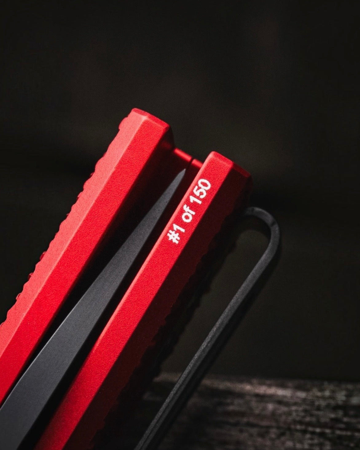 Pro-Tech x Chaves BSW26.Scapegoat.2 Blade Show West 2026 Exclusive Scapegoat Auto - Red Carbide Textured Handles - DLC Black MAGNAMAX Blade - Black Lip Pearl Button /150