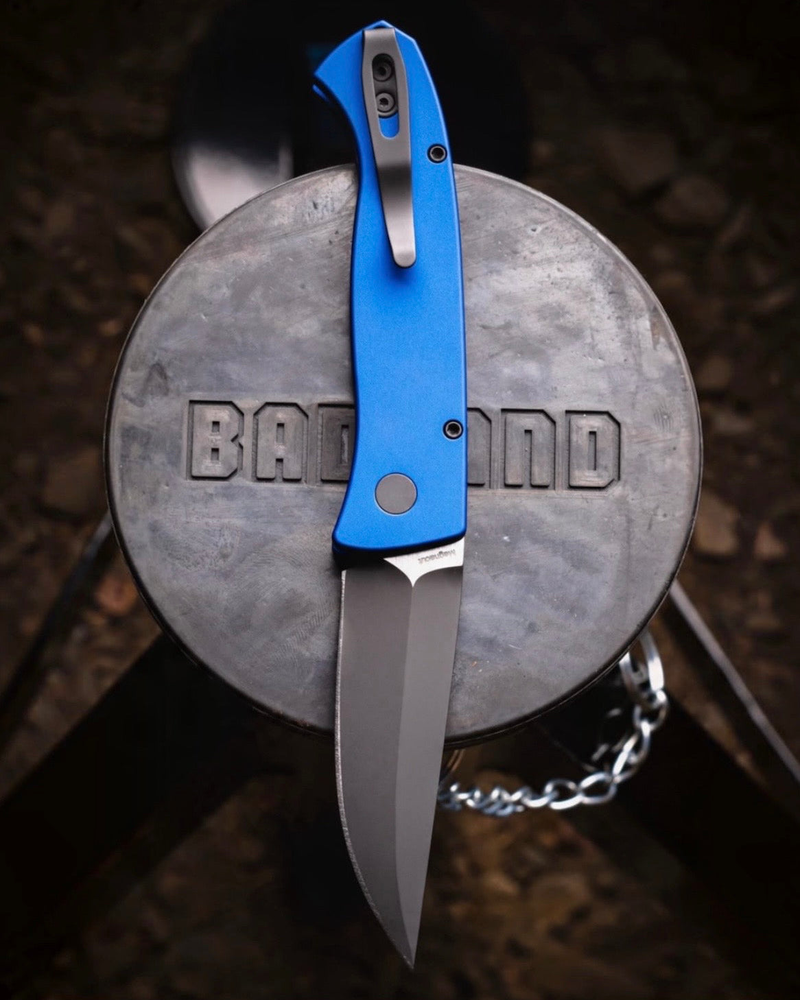Pro-Tech BSW26.Brend.1 Blade Show West 2026 Exclusive Brend Classic Auto - Solid Blue Handles - 2-Tone DLC Black w/ Satin Flats Magnacut Blade - Black Lip Pearl Button - Black Hardware /90