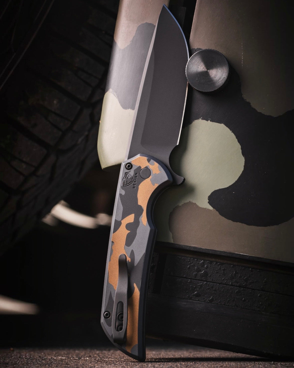 Pro-Tech CCKSF26.Mordax.2 CCKS Fall 2026 Exclusive Mordax - "Deluxe Camo" Cerakote Handle - DLC Black Magnacut Blade - Black Lip Pearl Push Button - DLC Clip /40