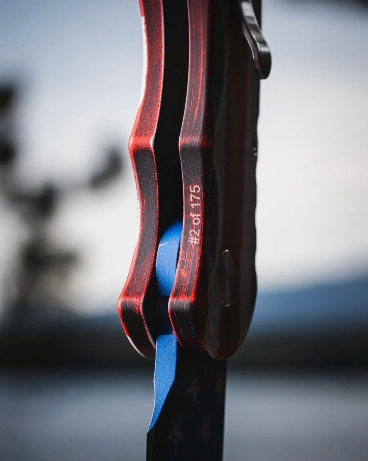 Pro-Tech T501.PATRIOT Blade Show Atlanta 26 Exclusive TR-5 AUTO - PATRIOT USA Flag Themed Cerakote Handle and Blade - S35 Blade Steel - Gold Lip Pearl Button - Secondary Slide Safety /175