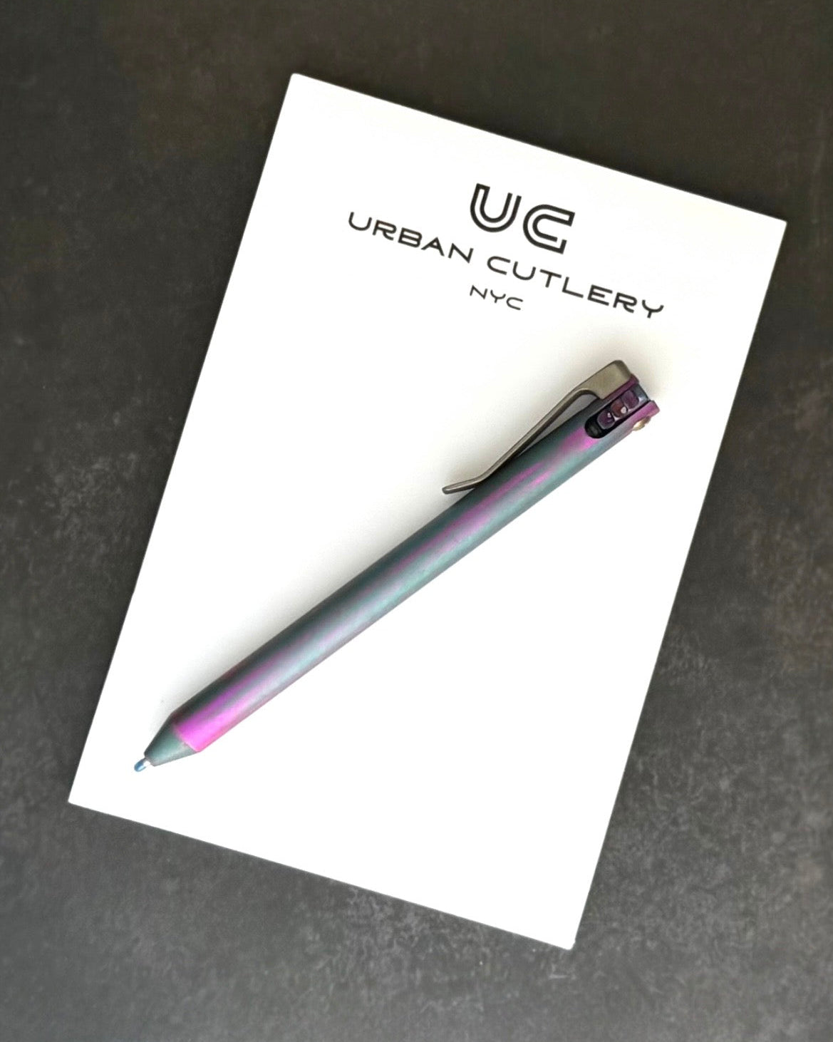 Maverick Customs Flipper Universal Pen - 80s "Road Rash" Ti - Timascus Flipper - Milled Ti Clip