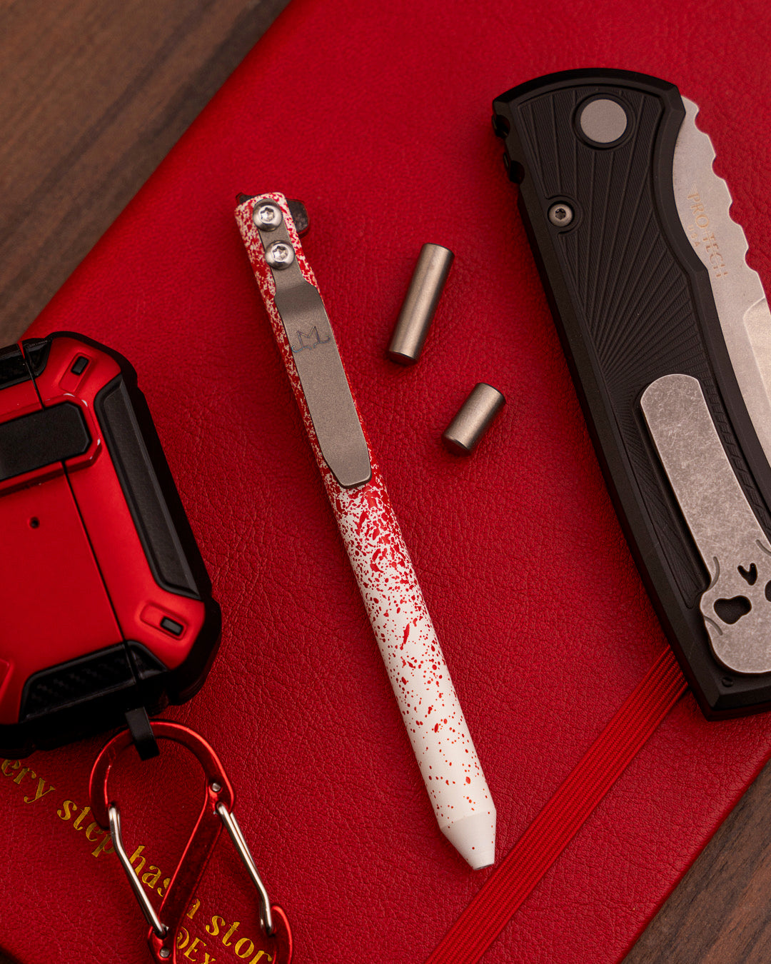 Maverick Customs Flipper Universal Pen - White/Red Splatter Cerakote Aluminum - Camo G10 Flipper