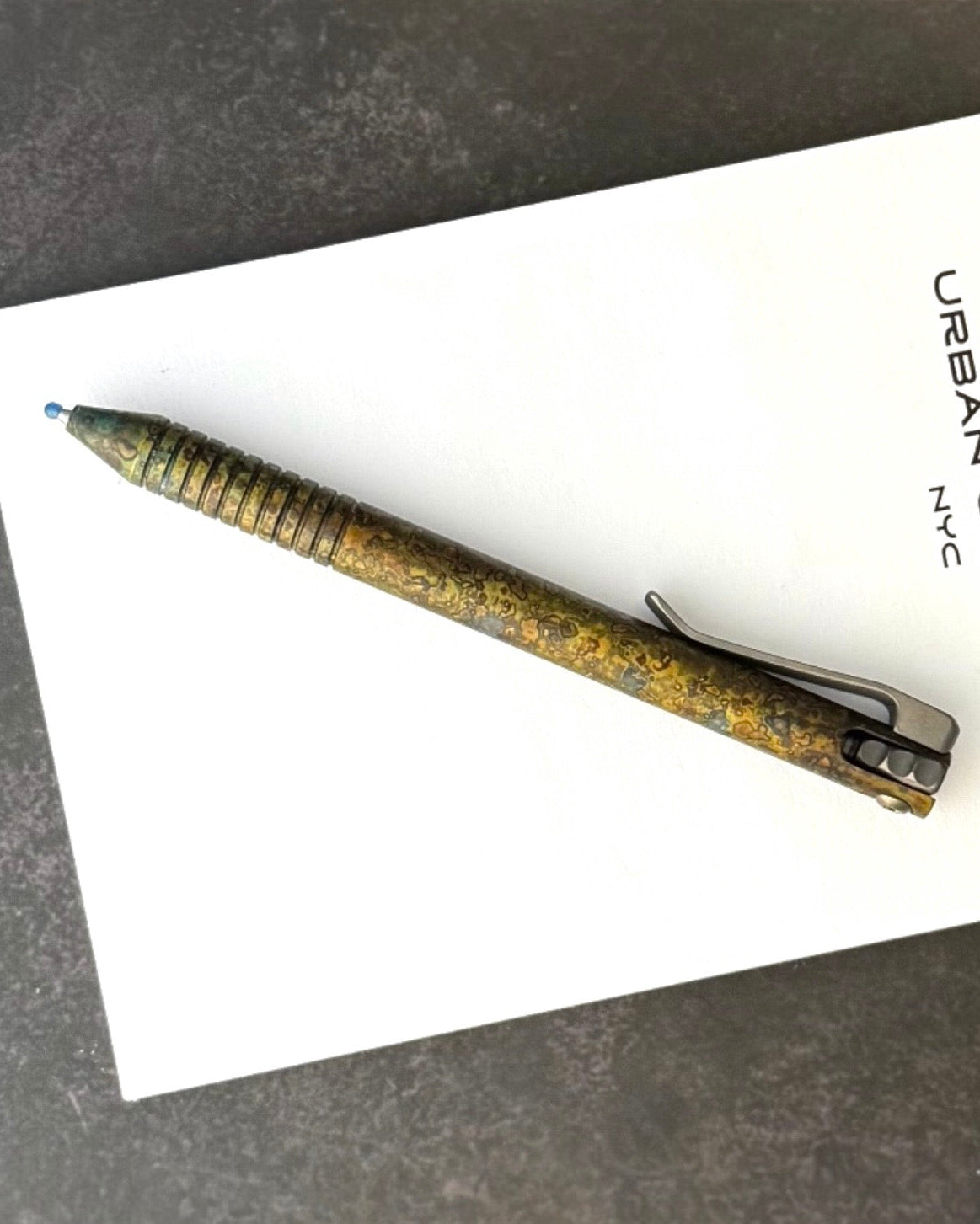 Maverick Customs-Maverick Customs Flipper Universal Pen - Ringed Shipwrecked Brass - Ti Flipper - Milled Ti Clip-4-Urban Cutlery