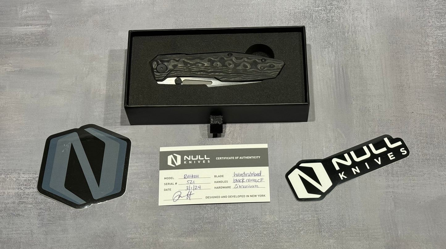 Null Knives-Null Knives Raikou - Black Camo CF - Brand New-5-Urban Cutlery