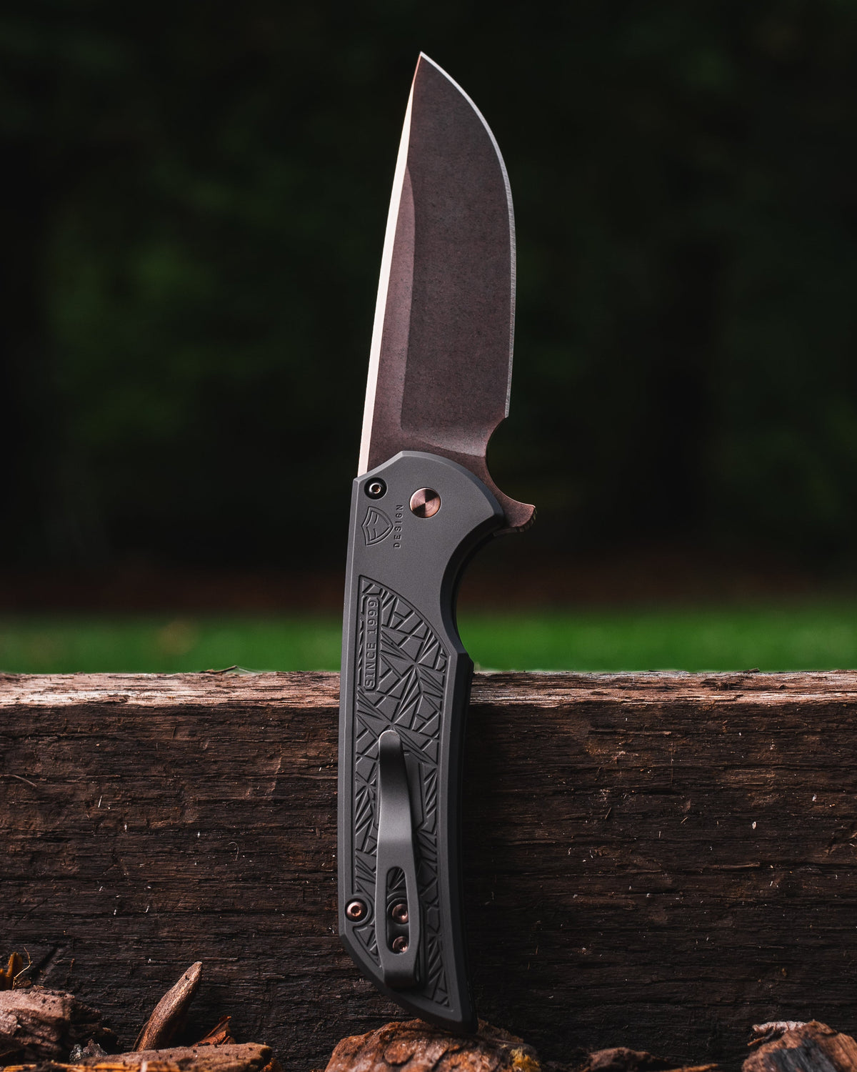 Pro-Tech CCKSF26.Mordax.1 CCKS Fall 2026 Exclusive Mordax - NEXUS Textured Black Handle - Antique PVD Magnacut Blade - Black Lip Pearl Push Button - DLC Clip /35