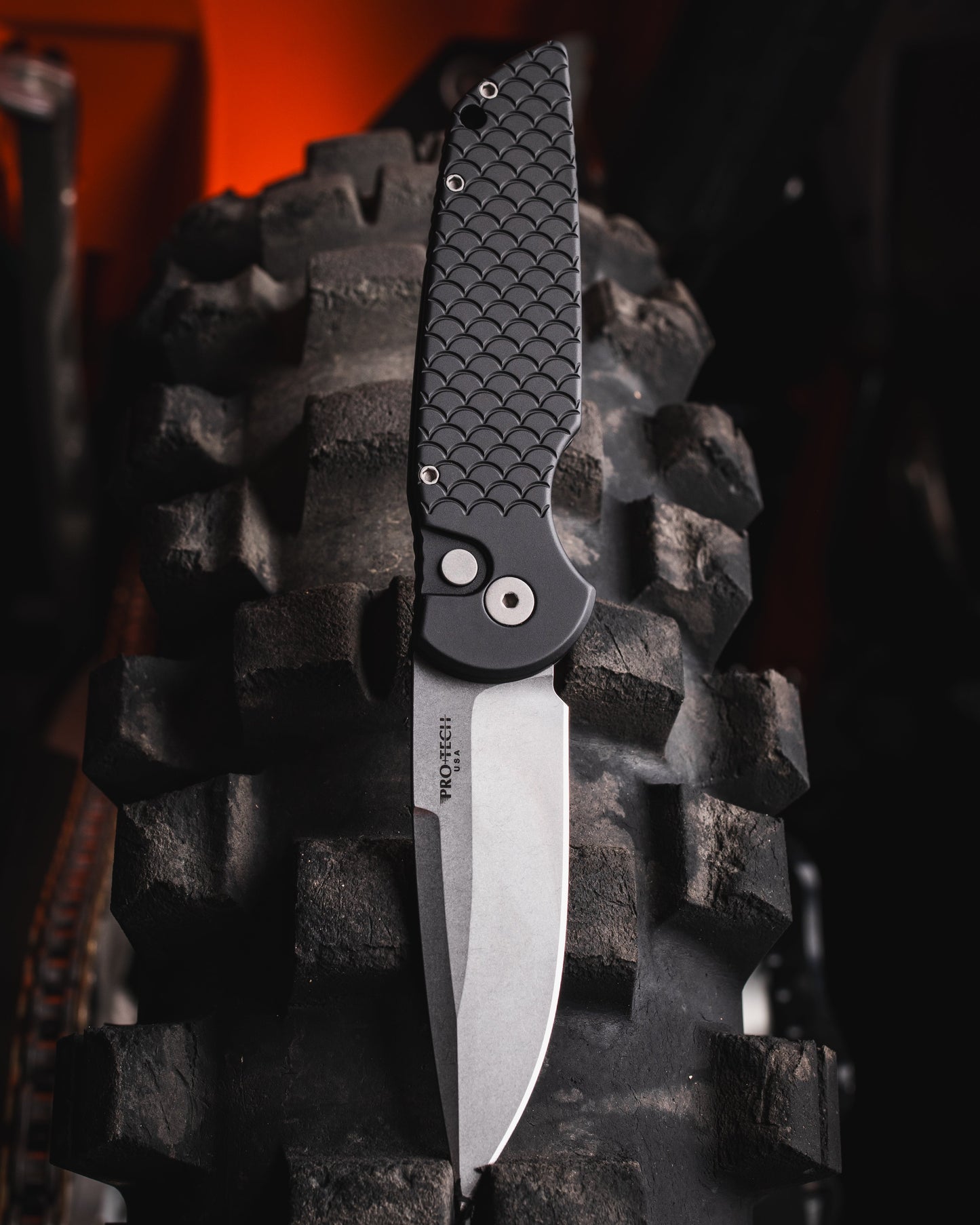 Pro-Tech X1.SW TR-3 AUTO - Black "Fish Scale" Handle - Stonewash 154cm Blade - Blasted Hardware