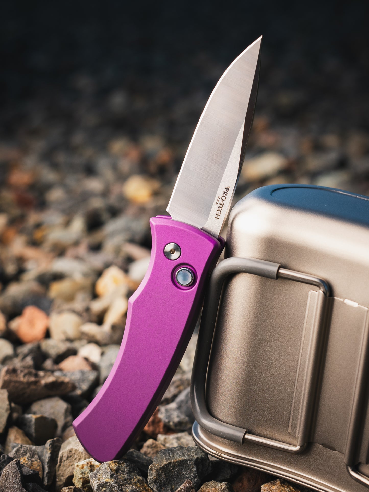Pro-Tech-Pro-Tech BST26.Duke.1 Blade Show Texas 2026 Exclusive Duke AUTO - Purple 6061 Aluminum Handle - Machine Magnacut Blade - White Pearl Button /80-3-Urban Cutlery