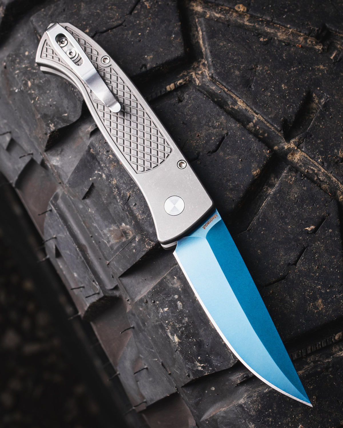 Pro-Tech-Pro-Tech Custom Brend Classic (2026 Brend Classic Custom 002) Blade Show West 2026 Exclusive Auto - Blasted & Tumbled 17-4 Steel Textured Handles - Sapphire Blue Magnacut Blade -Abalone Button - Polished Clip-2-Urban Cutlery