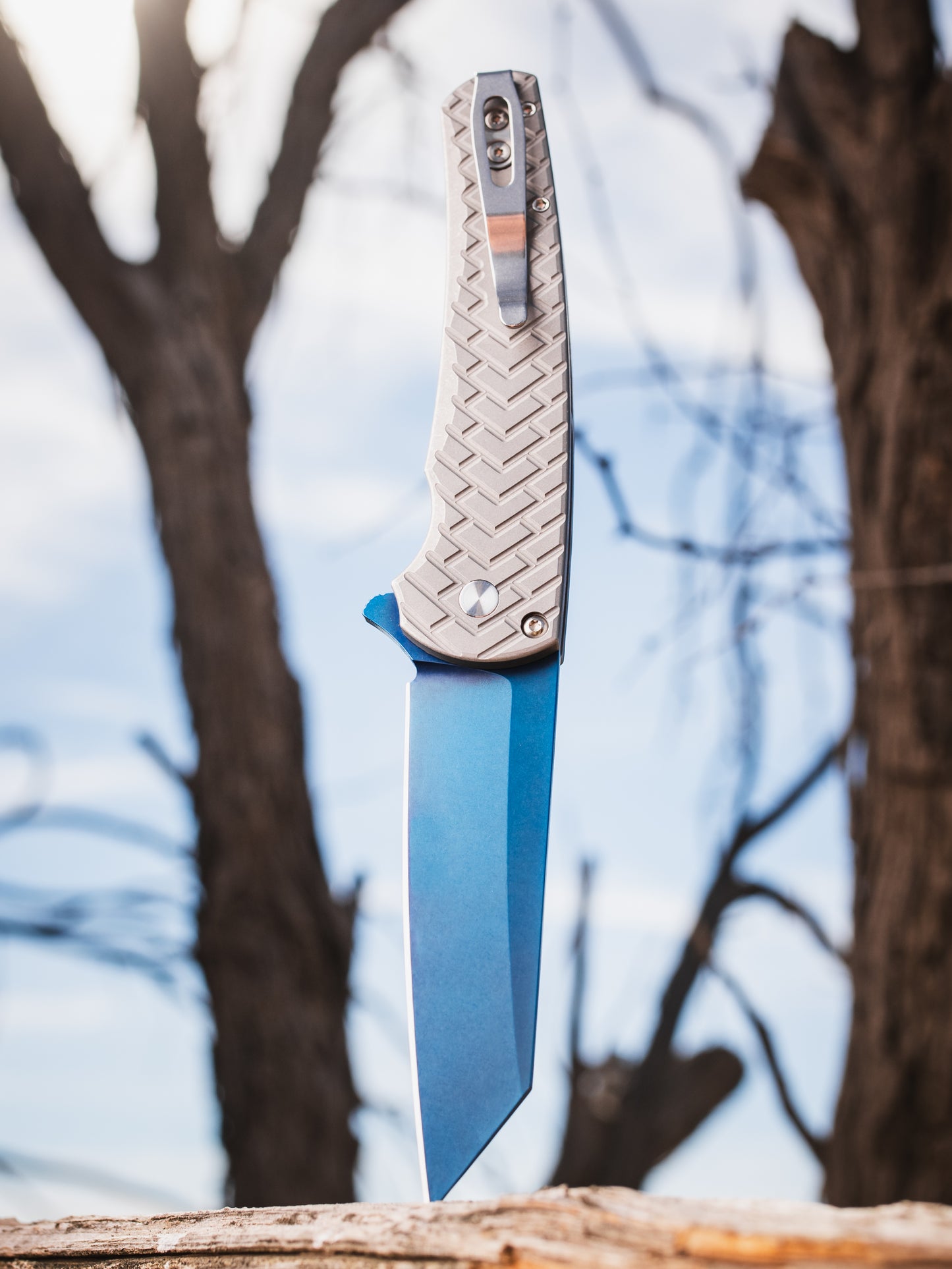 Pro-Tech-Pro-Tech Custom Malibu (2026 Malibu Custom 002) Blade Show Texas 2026 Exclusive Malibu - Stonewashed "Tread" Textured 17-4 Heat Treated Steel Handle - Sapphire Blue Magnacut Reverse Tanto Blade - Abalone Button - Satin Hardware /40-3-Urban Cutlery