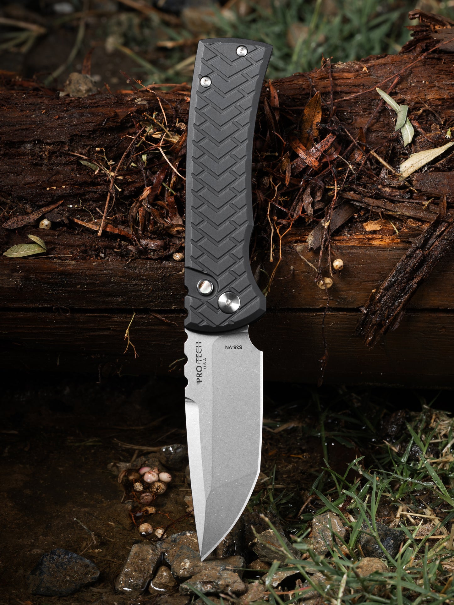 Pro-Tech-Pro-Tech x Chaves BST26.Redencion.1 Blade Show Texas 26 Exclusive 229 Redencion AUTO - Black "Tread" Milled Handles - Stonewash Tanto S35vn Blade - Black Lip Pearl Button - DLC Black Steel Milled Skull Clip /50-3-Urban Cutlery