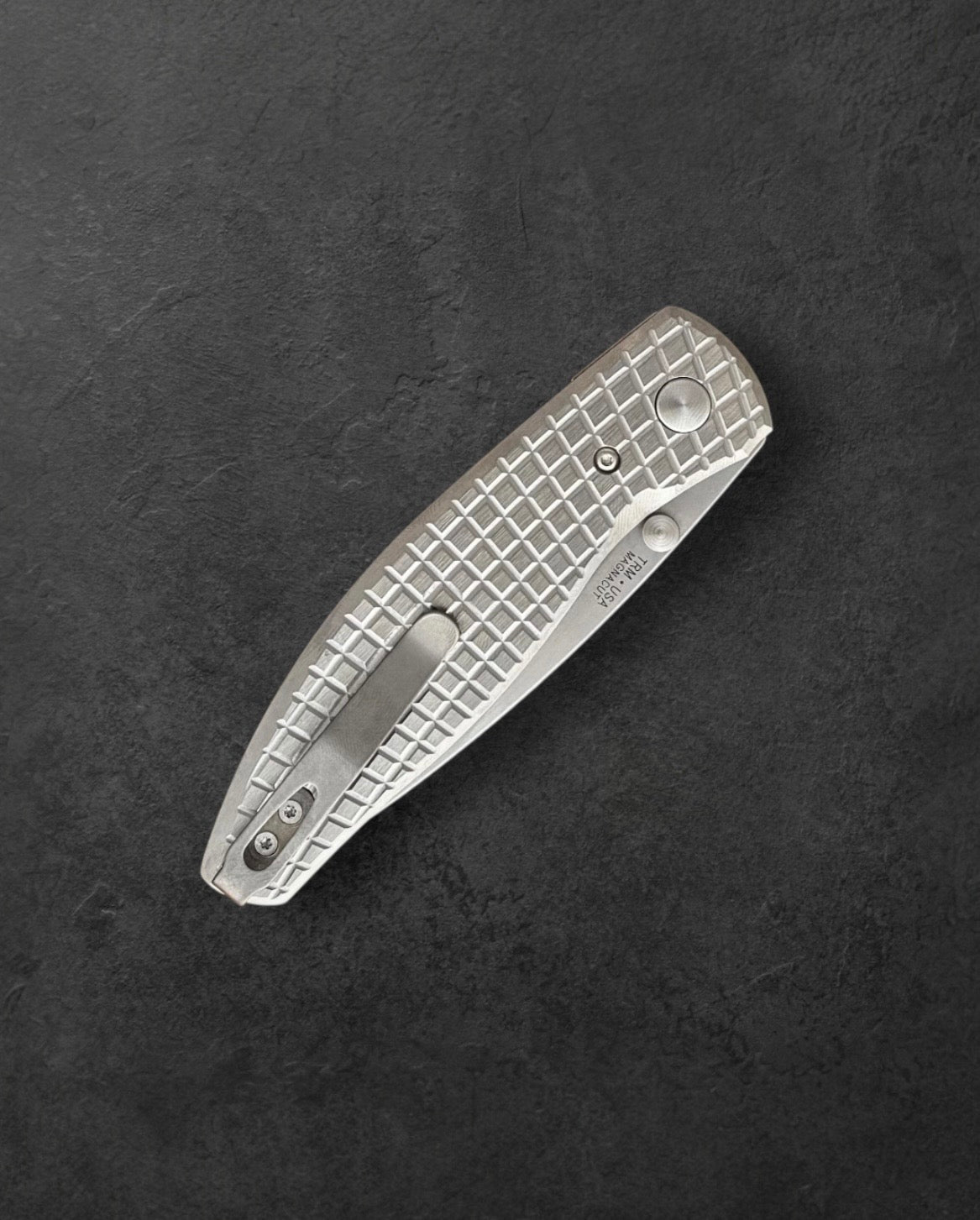 Three Rivers Mfg.-Three Rivers Mfg. (TRM) Atom - 3D Contoured Titanium "FRAG" Handles - MAGNACUT Blade-5-Urban Cutlery