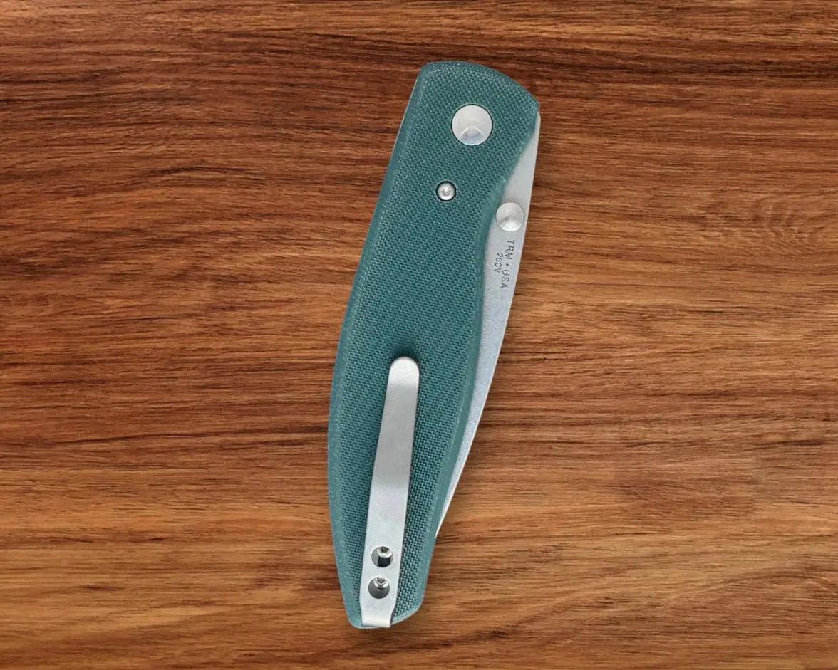 Three Rivers Mfg.-Three Rivers Mfg. (TRM) Atom - FOREST GREEN G10 Handles - 20CV Blade-5-Urban Cutlery