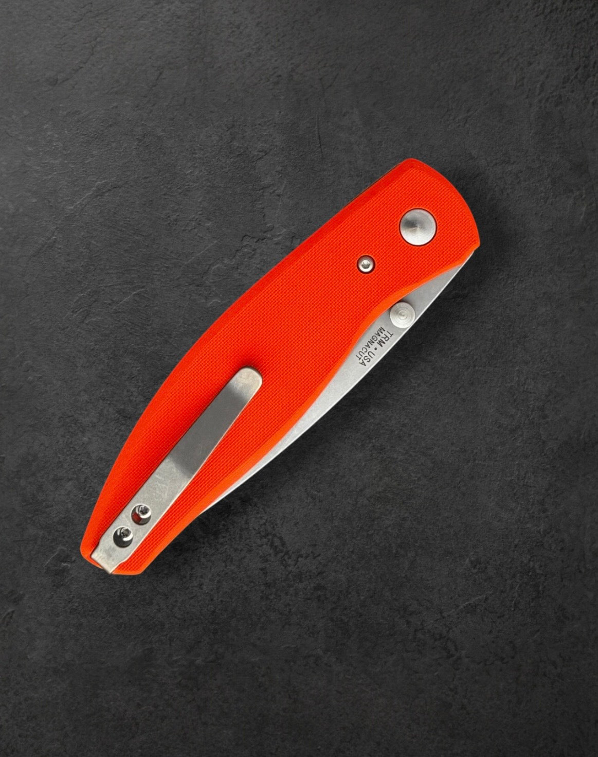 Three Rivers Mfg.-Three Rivers Mfg. (TRM) Atom - HUNTER ORANGE G10 FLAT Handles - MAGNACUT Blade-4-Urban Cutlery