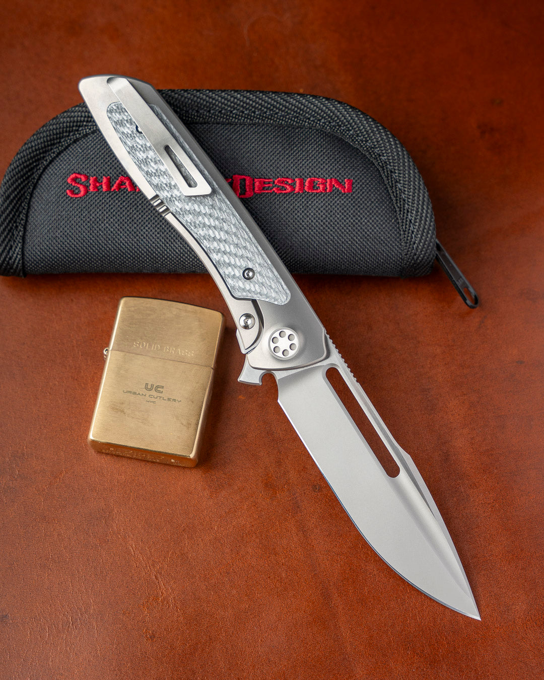 Sharp by Design T10 – Silver Twill Carbon Fiber Inlay Handles - Slotted Blade w/ Satin Flats