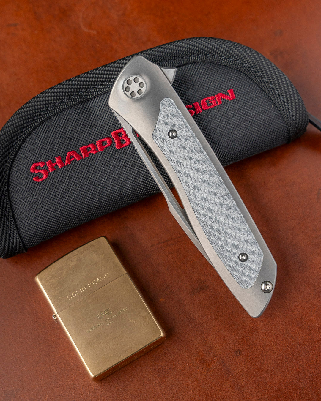 Sharp by Design T10 – Silver Twill Carbon Fiber Inlay Handles - Slotted Blade w/ Satin Flats