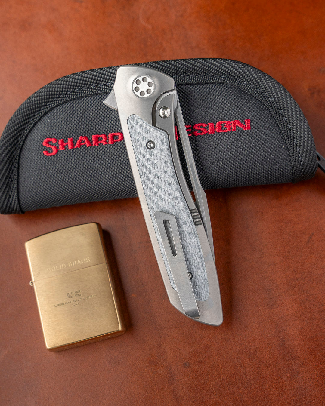 Sharp by Design T10 – Silver Twill Carbon Fiber Inlay Handles - Slotted Blade w/ Satin Flats