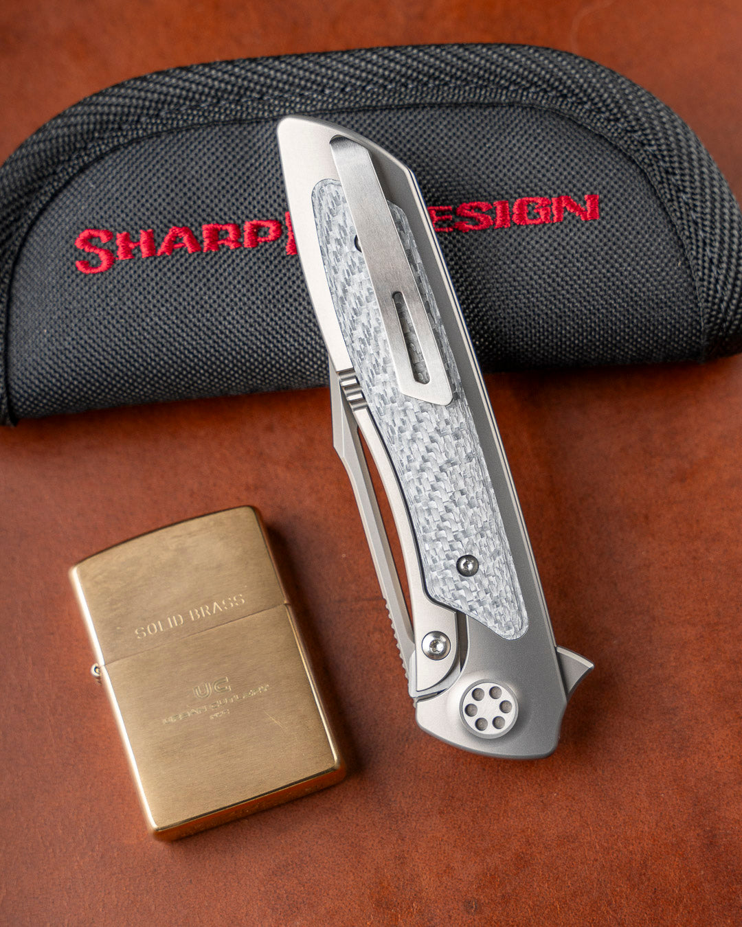 Sharp by Design T10 – Silver Twill Carbon Fiber Inlay Handles - Etched & Slotted Blade