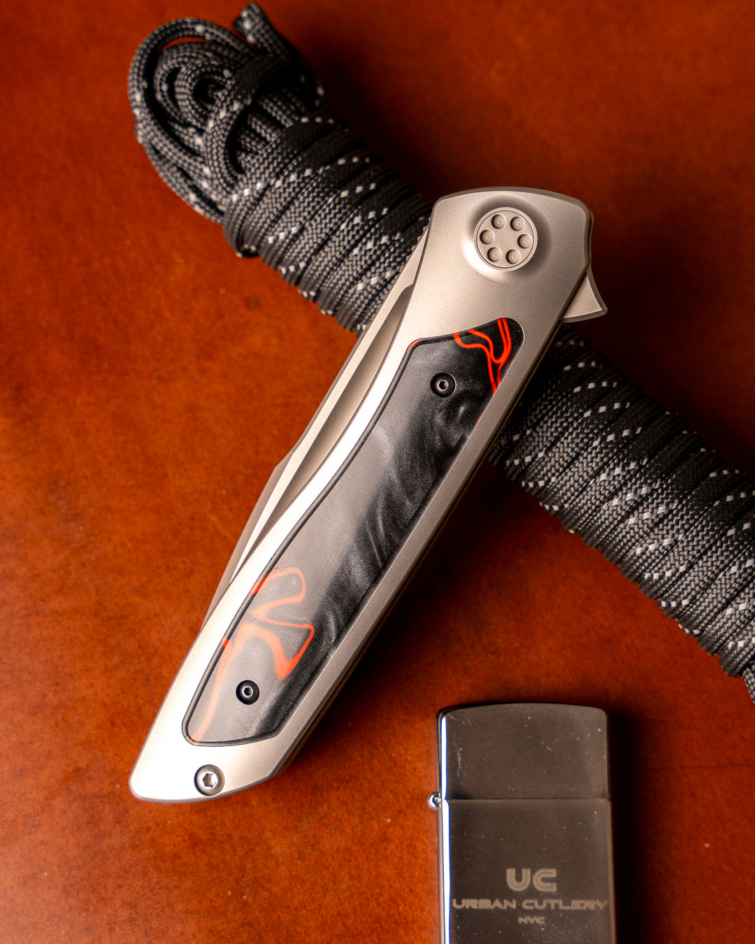 Sharp by Design T10 – Lava Flow Kirinite Inlay Handles - Drop Point