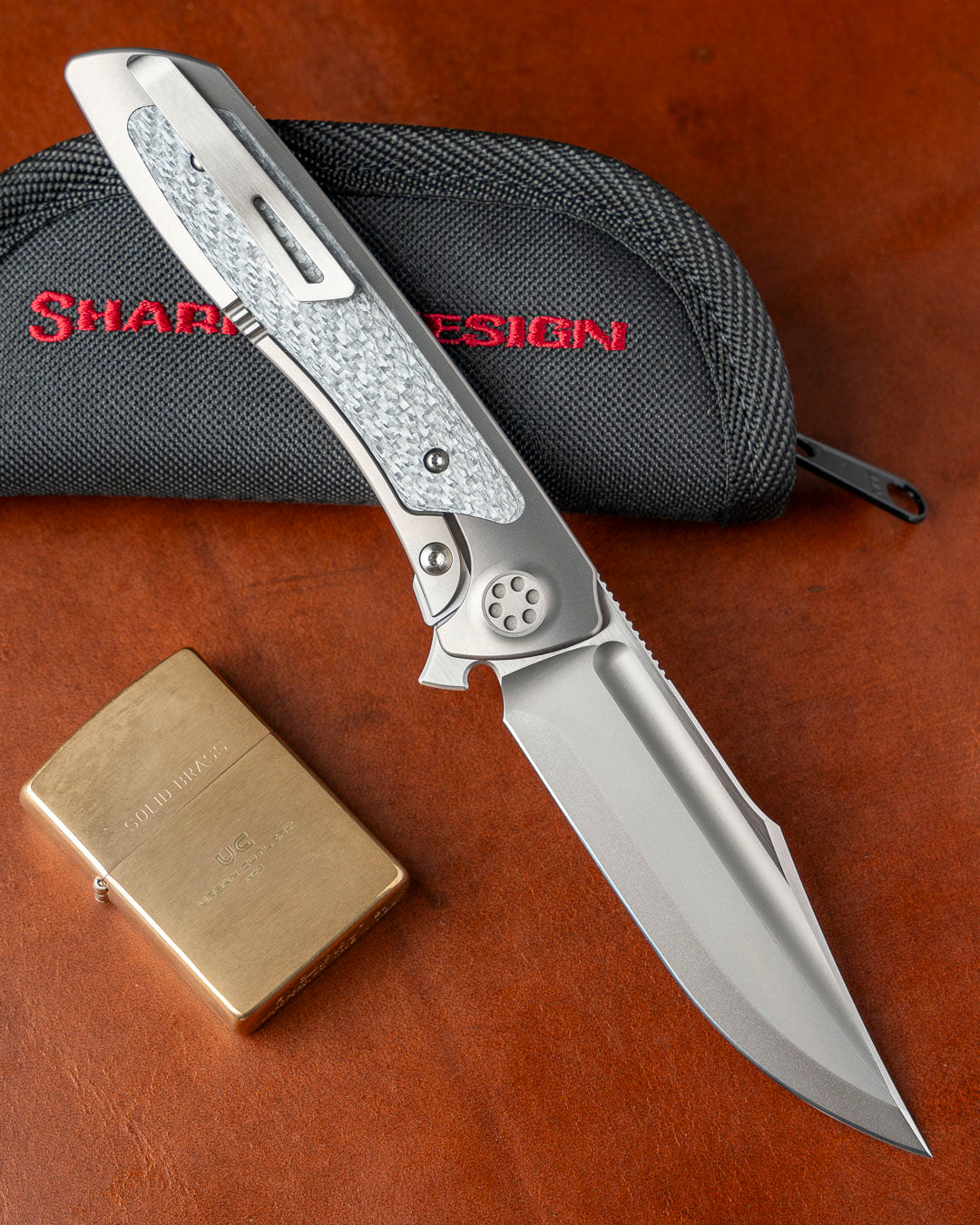 Sharp by Design T10 – Silver Twill Carbon Fiber Inlay Handles - Etched Blade w/ Satin Flats