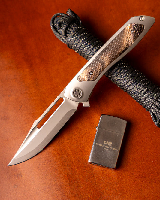 Sharp by Design T10 – Desert Camo Kirinite Inlay Handles - Etched & Slotted Blade