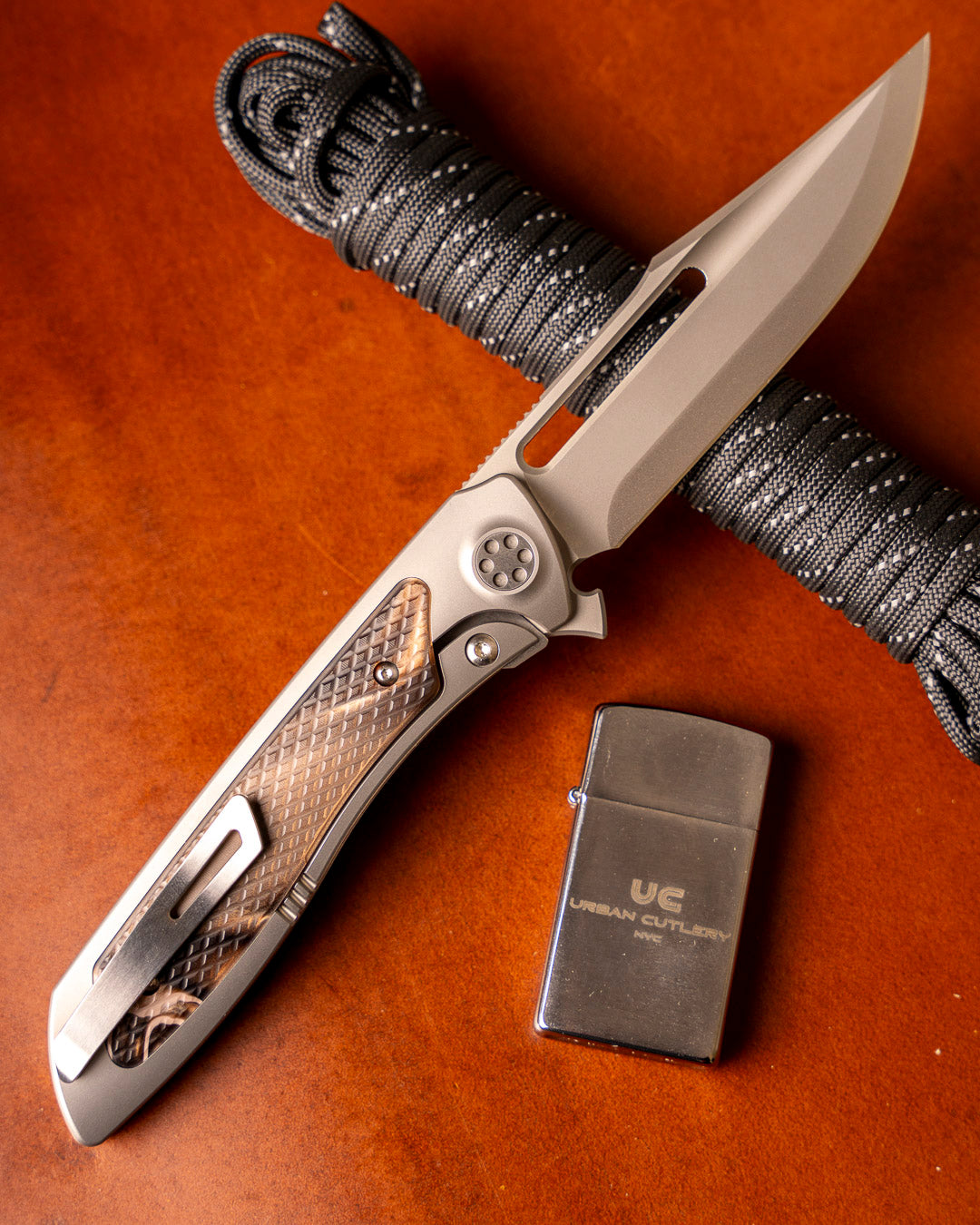 Sharp by Design T10 – Desert Camo Kirinite Inlay Handles - Etched & Slotted Blade