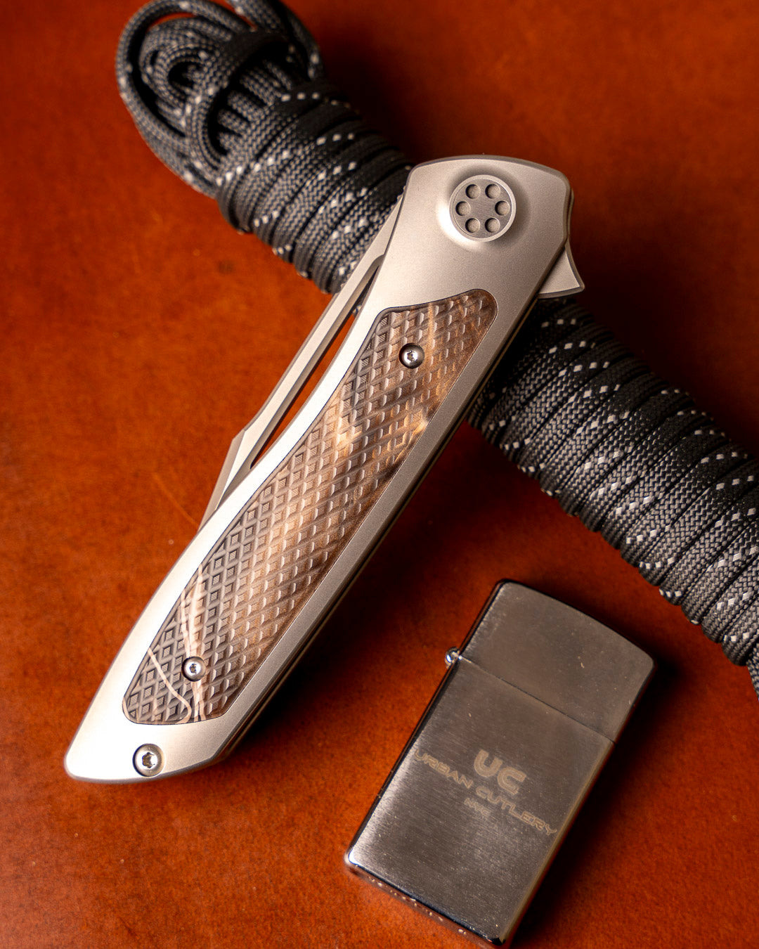 Sharp by Design T10 – Desert Camo Kirinite Inlay Handles - Etched & Slotted Blade