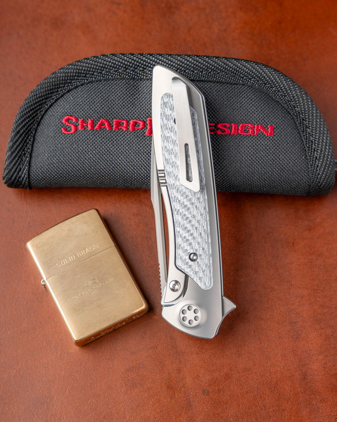 Sharp by Design T10 – Silver Twill Carbon Fiber Inlay Handles - Etched & Slotted Blade