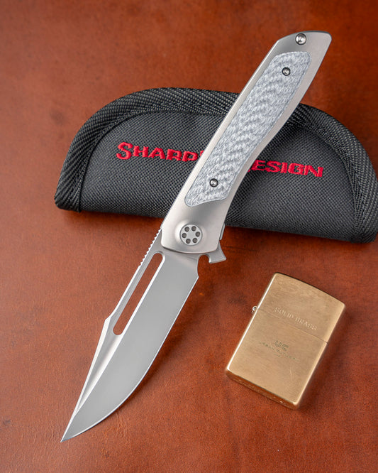 Sharp by Design T10 – Silver Twill Carbon Fiber Inlay Handles - Slotted Blade
