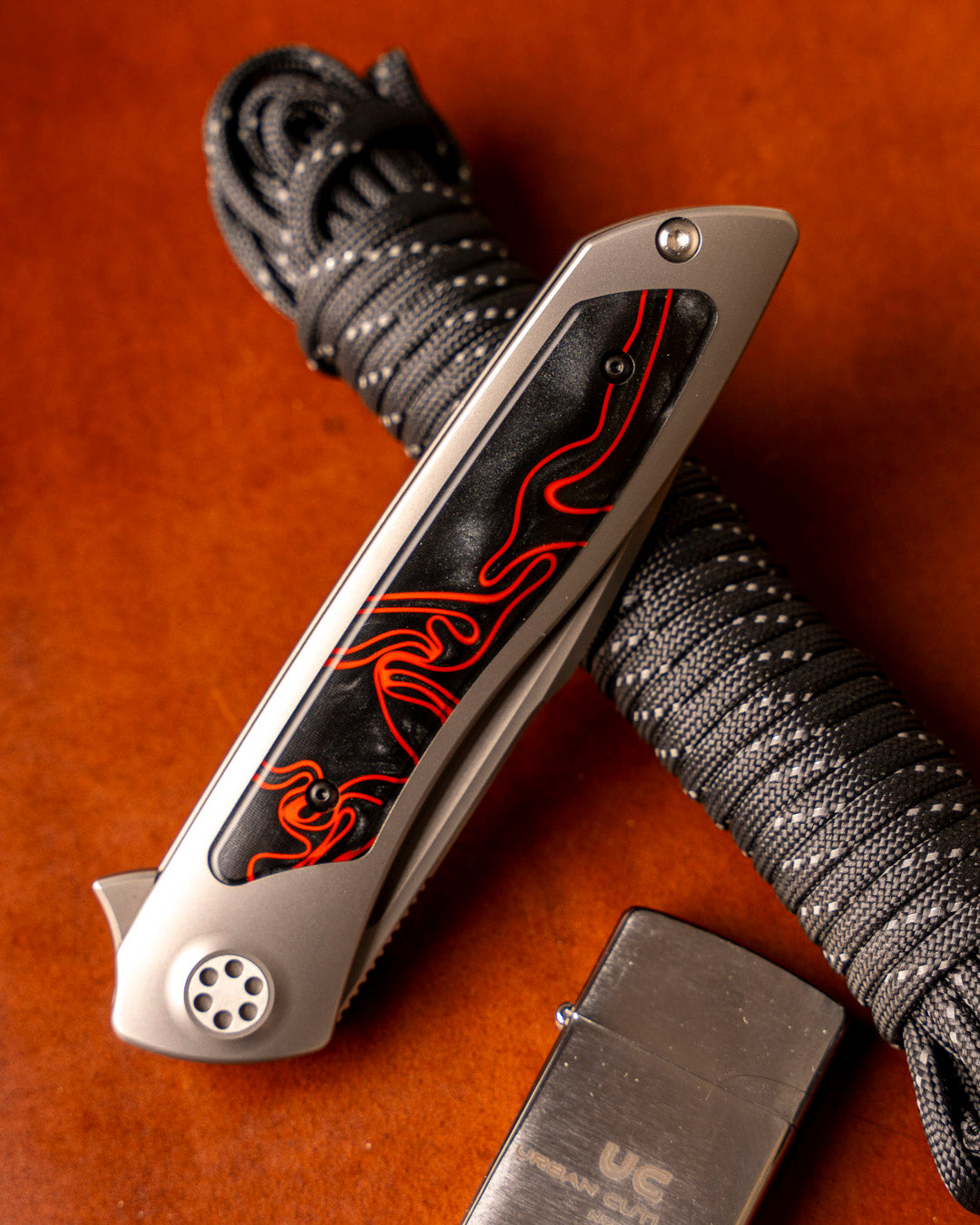 Sharp by Design T10 – Lava Flow Kirinite Inlay Handles - Etched Blade