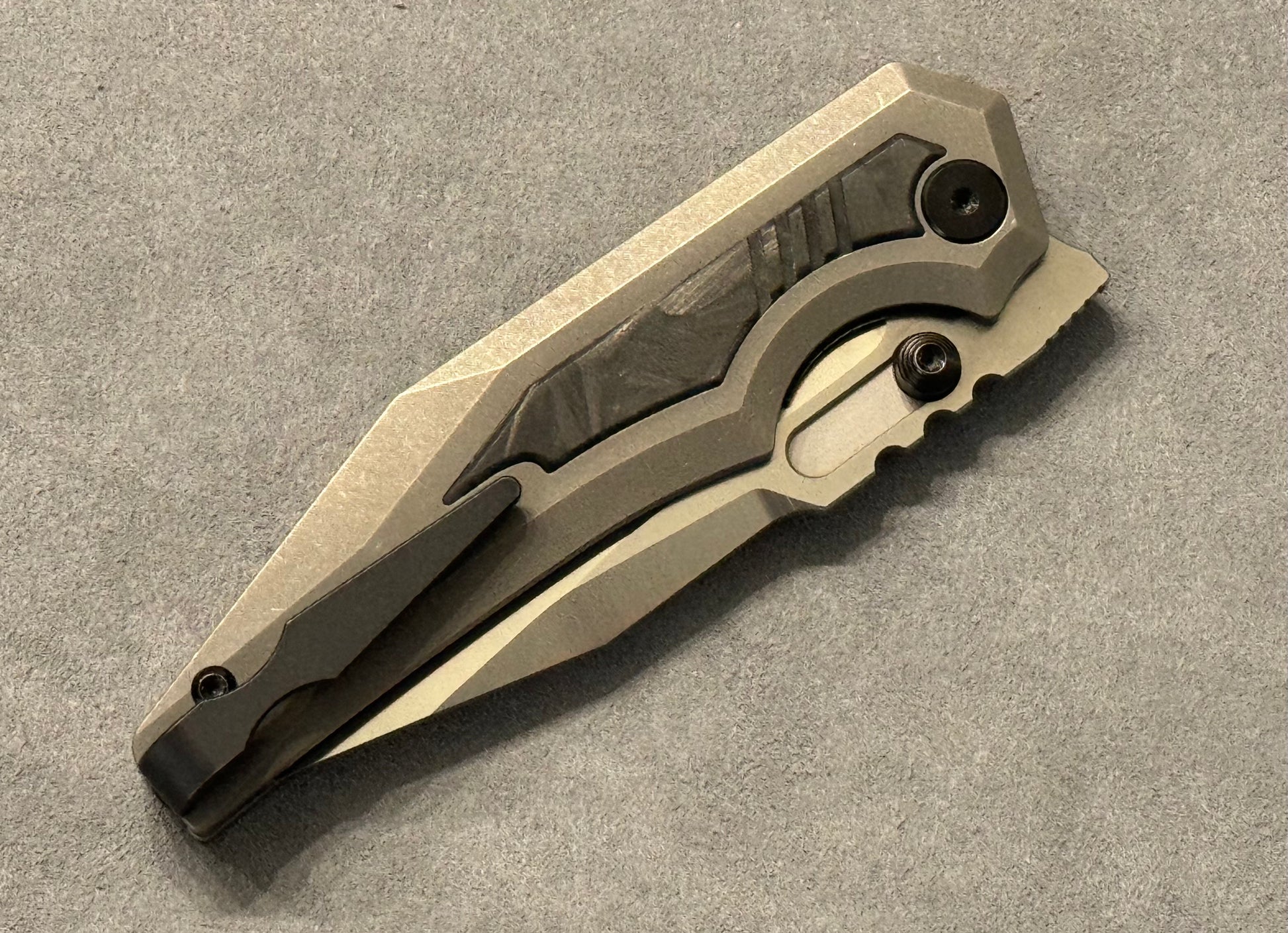 Arcane Design-Arcane Design Preytheon Titanium with Glow Carbon Fiber\20CV Satin Clip Point - Brand New-3-Urban Cutlery
