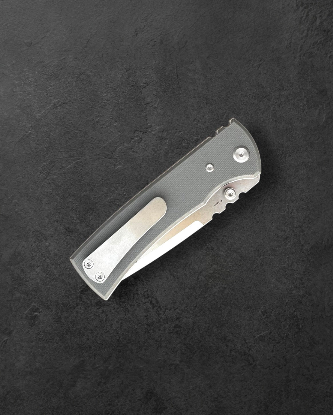 Chaves Knives-Chaves Knives Exclusive Blue Label Redencion 229 - Charcoal Grey Handles - Belt Satin Elmax Tanto Blade-4-Urban Cutlery