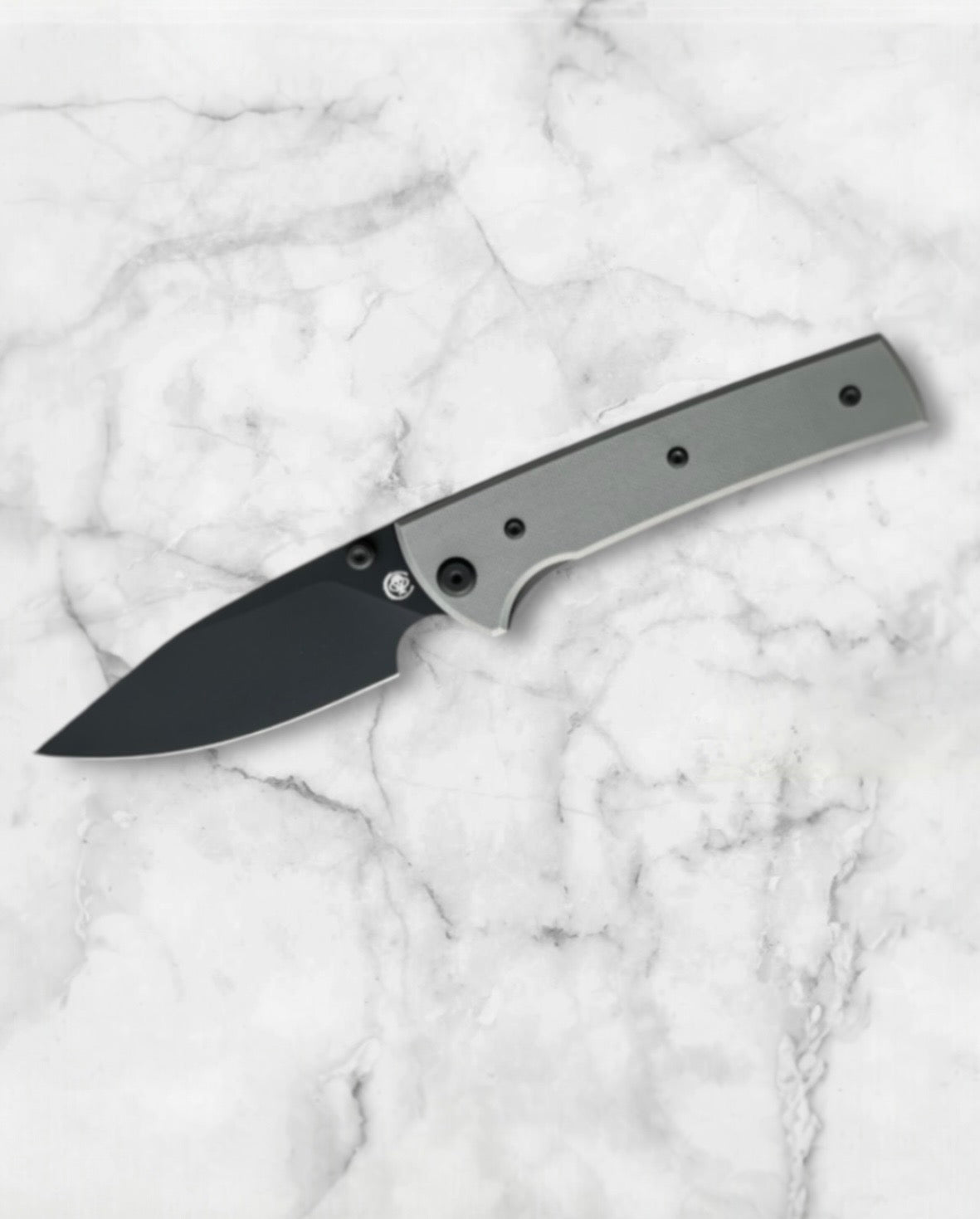 Chaves Knives-Chaves Knives Exclusive Blue Label Scapegoat 229 - Charcoal Grey Handles - Blackout Elmax Spearpoint Blade-2-Urban Cutlery