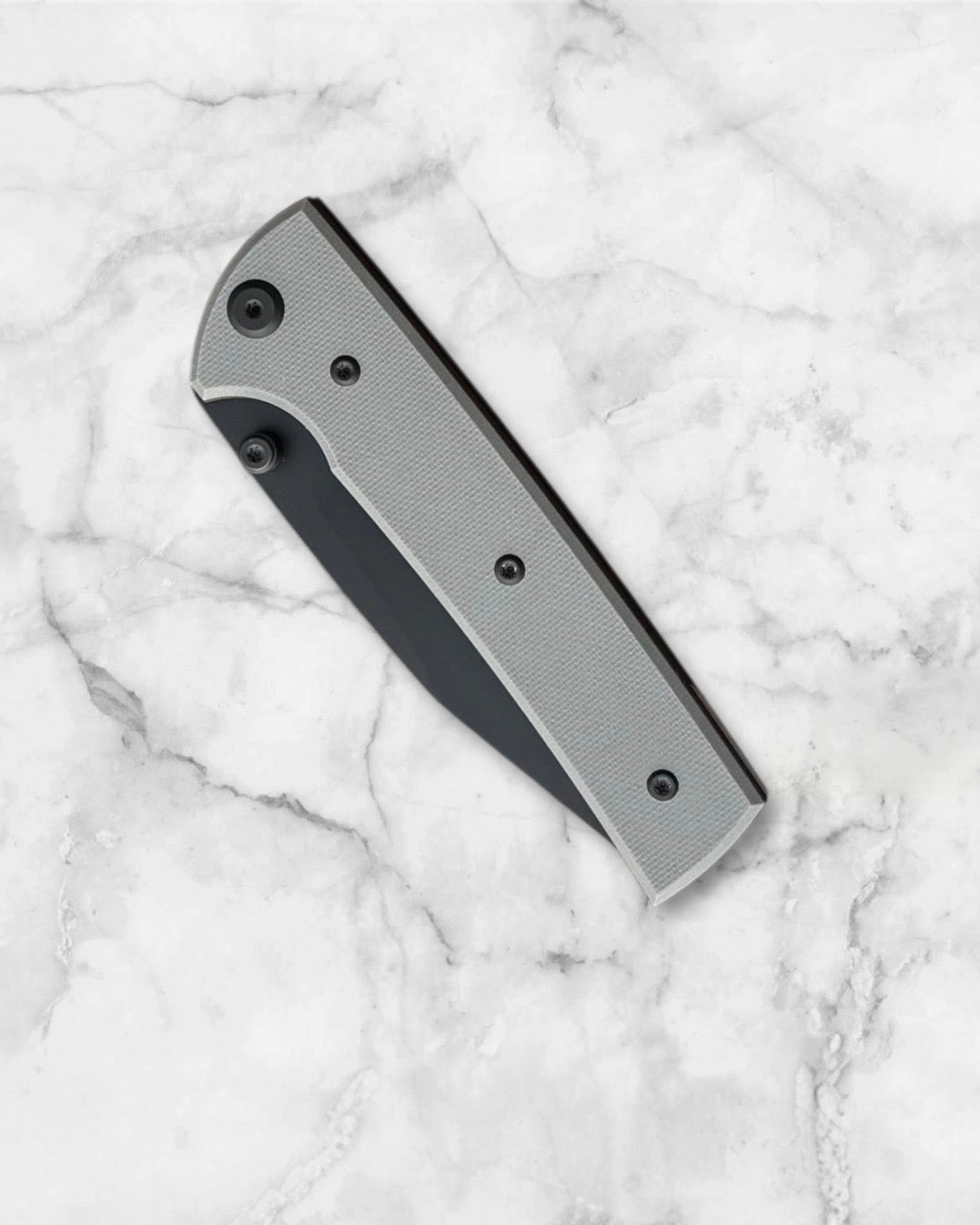 Chaves Knives-Chaves Knives Exclusive Blue Label Scapegoat 229 - Charcoal Grey Handles - Blackout Elmax Spearpoint Blade-3-Urban Cutlery