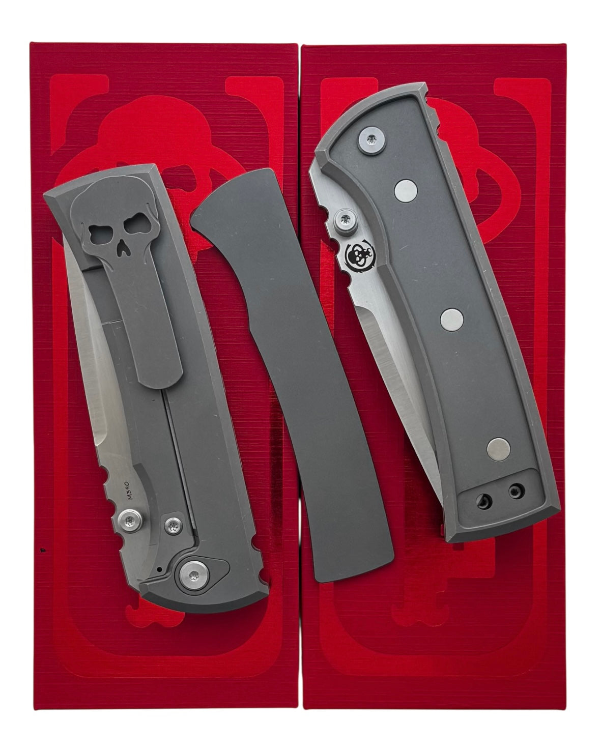 Chaves Knives-Chaves Knives Magnetic Inlay Integral Redencion 229 Frame Lock - Stonewash Titanium Handles w/ Magnetic Inlay - Belt Satin M390 Tanto Blade-2-Urban Cutlery
