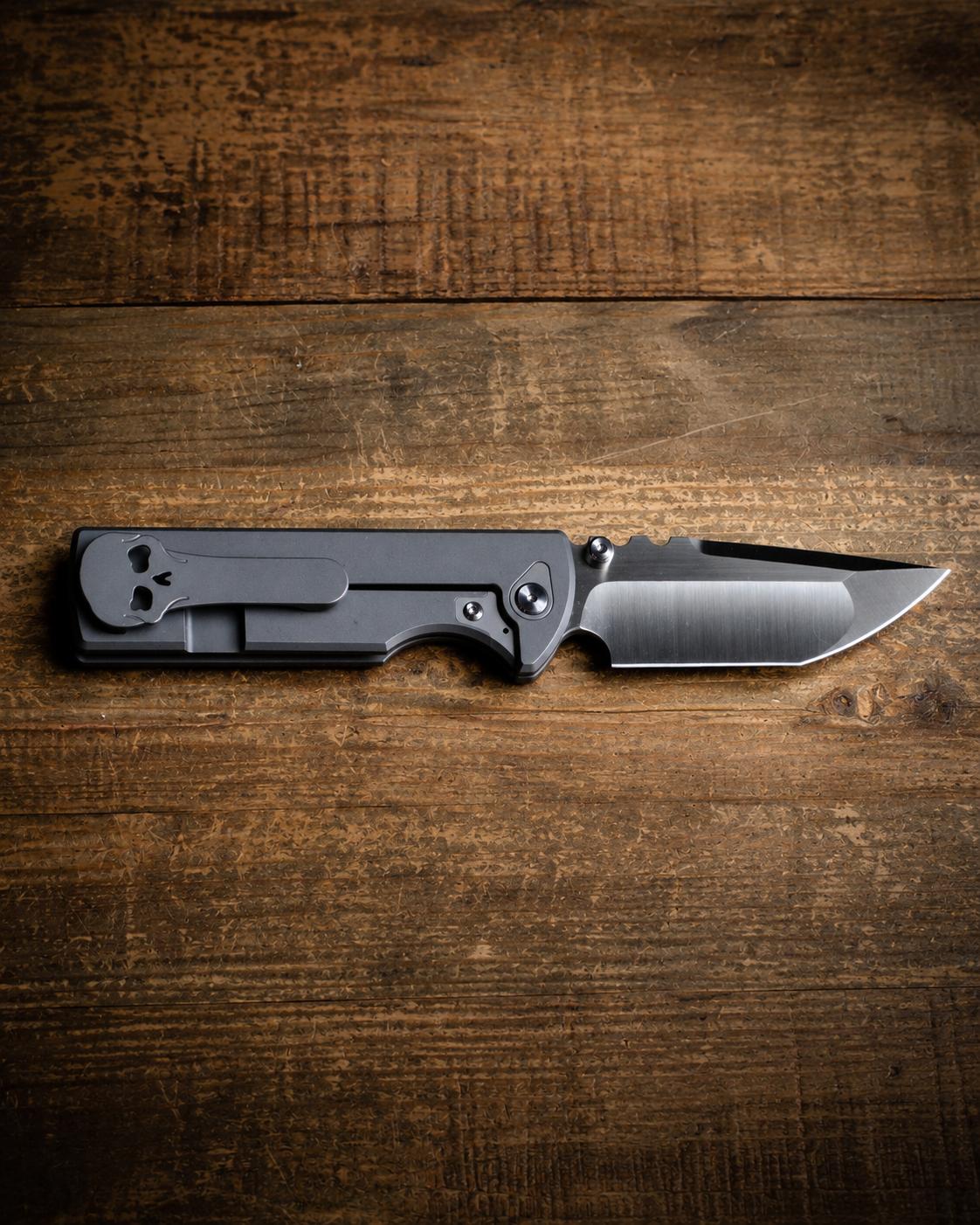 Chaves Knives-Chaves Knives N.T.A.K. Integral Frame Lock - Stonewash Titanium Handles - Belt Satin M390 Tanto Blade-3-Urban Cutlery