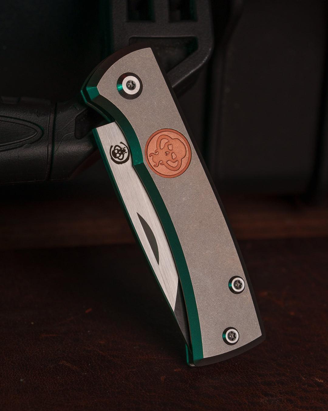 Chaves Knives-Chaves Knives Redencion Slip Joint - Titanium w/ Copper Inlay Handles - Belt Satin M390 Tanto Blade-1-Urban Cutlery