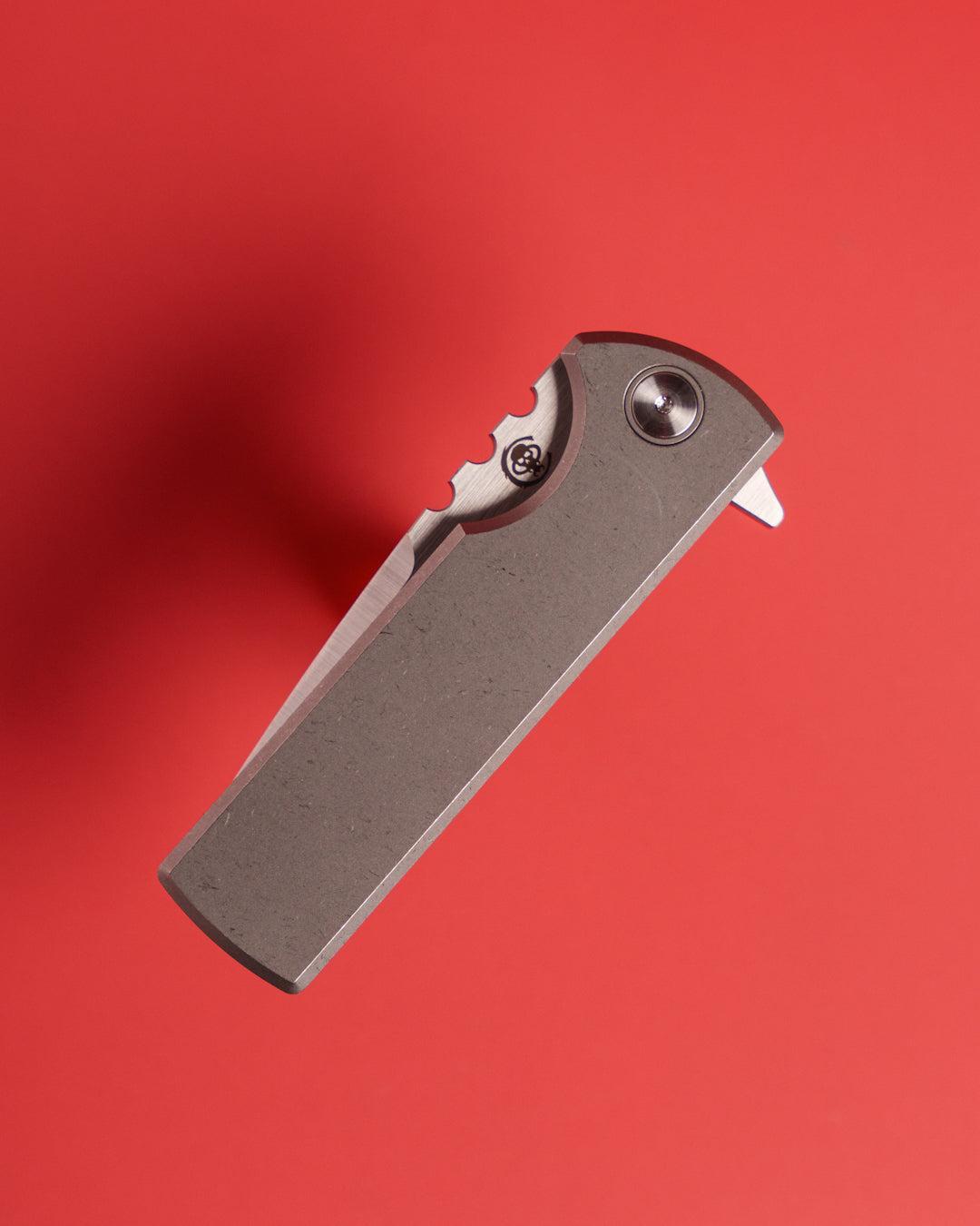 Chaves Knives-Chaves Knives T.A.K. Integral Frame Lock - Stonewash Titanium Handles - Belt Satin M390 Blade-3-Urban Cutlery