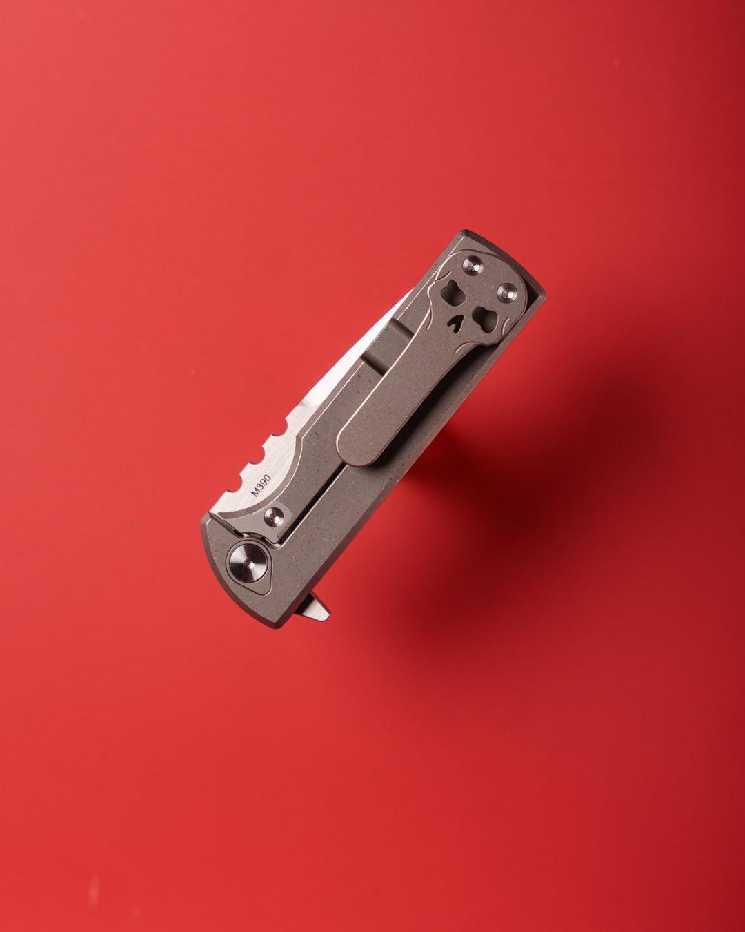 Chaves Knives-Chaves Knives T.A.K. Integral Frame Lock - Stonewash Titanium Handles - Belt Satin M390 Blade-4-Urban Cutlery