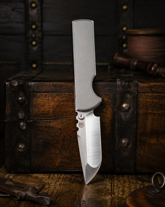 Chaves Knives-Chaves Knives T.A.K. Integral Frame Lock - Stonewash Titanium Handles - Belt Satin M390 Drop Point Blade-1-Urban Cutlery