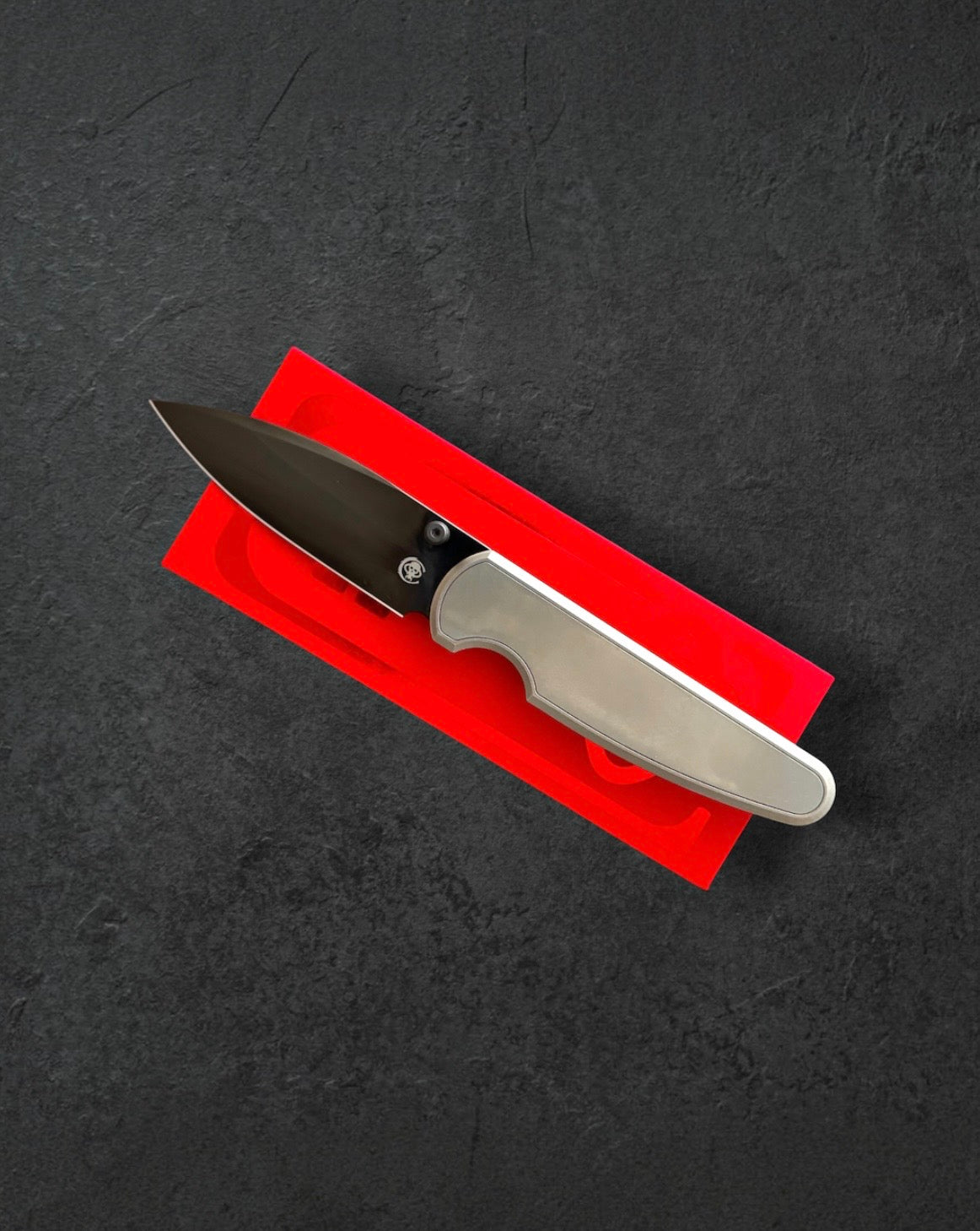Chaves Knives-Chaves Knives x Brad Blount - Phase 229 Integral - Bright Stonewash Titanium Handles - DLC Black M390 Drop Point Blade-1-Urban Cutlery