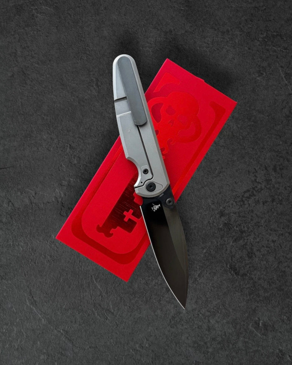Chaves Knives-Chaves Knives x Brad Blount - Phase 229 Integral - Bright Stonewash Titanium Handles - DLC Black M390 Drop Point Blade-2-Urban Cutlery