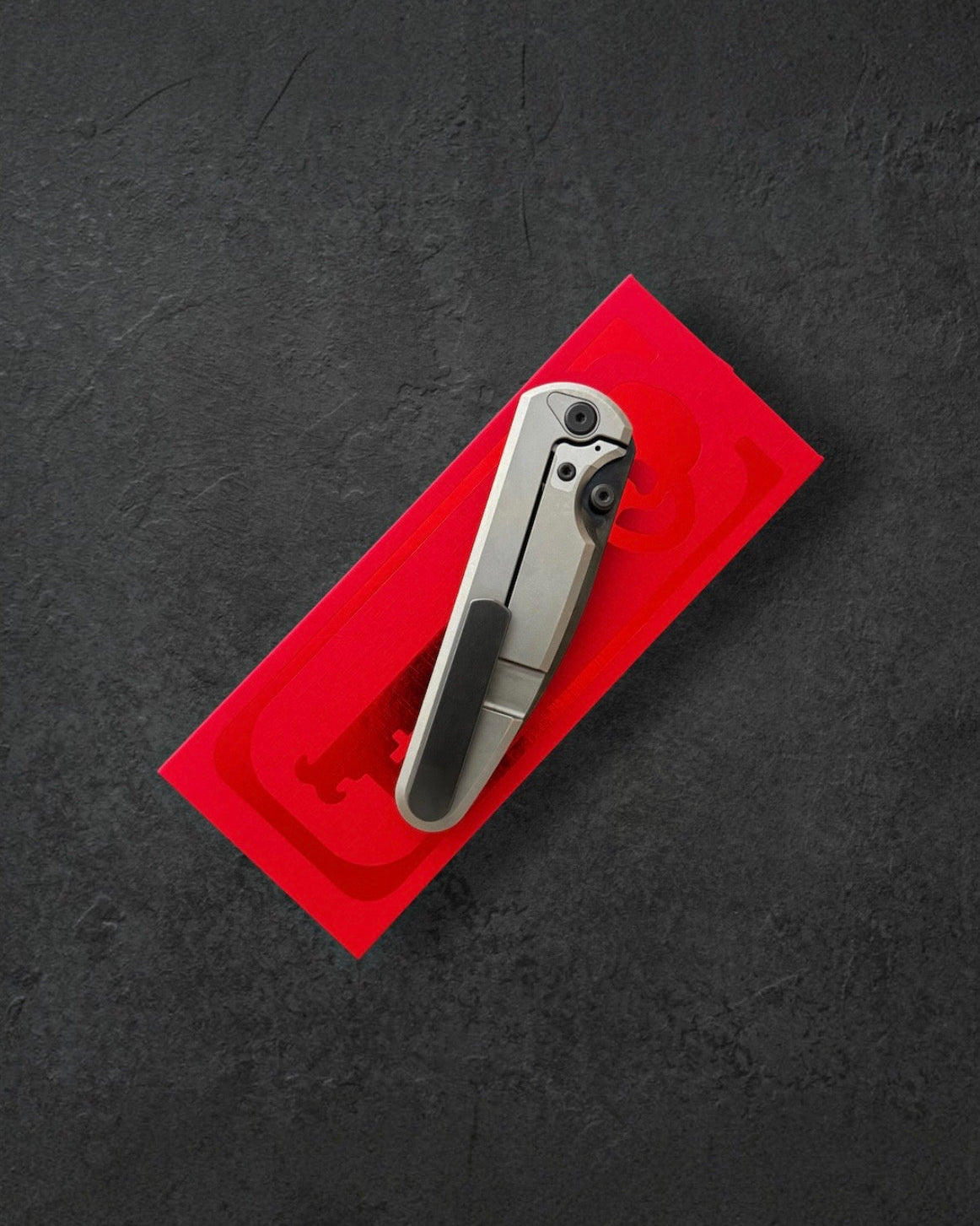 Chaves Knives-Chaves Knives x Brad Blount - Phase 229 Integral - Bright Stonewash Titanium Handles - DLC Black M390 Drop Point Blade-4-Urban Cutlery