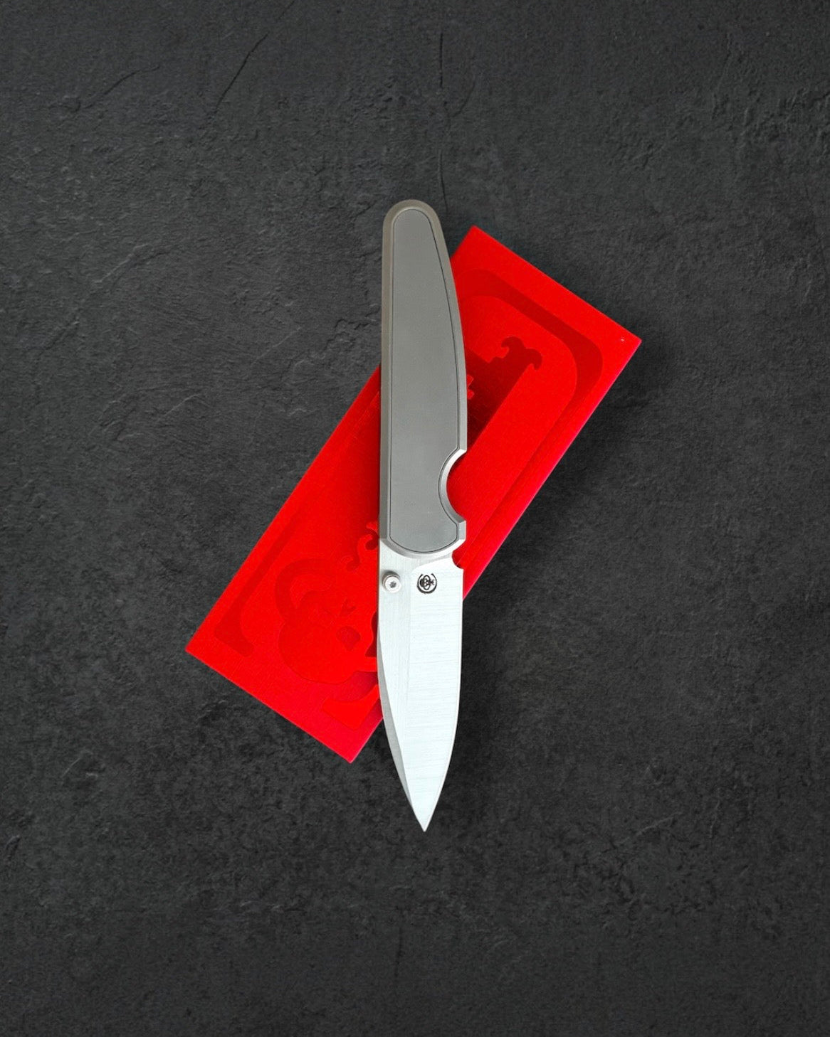 Chaves Knives-Chaves Knives x Brad Blount - Phase 229 Integral - Stonewash Titanium Handles - Belt Satin M390 Drop Point Blade-1-Urban Cutlery
